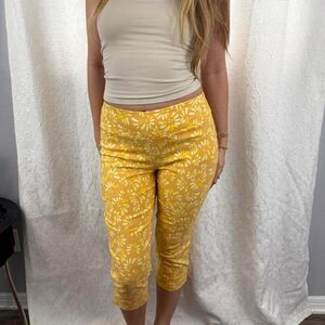 Yellow Sunburst Floral High Waisted Capri Pants